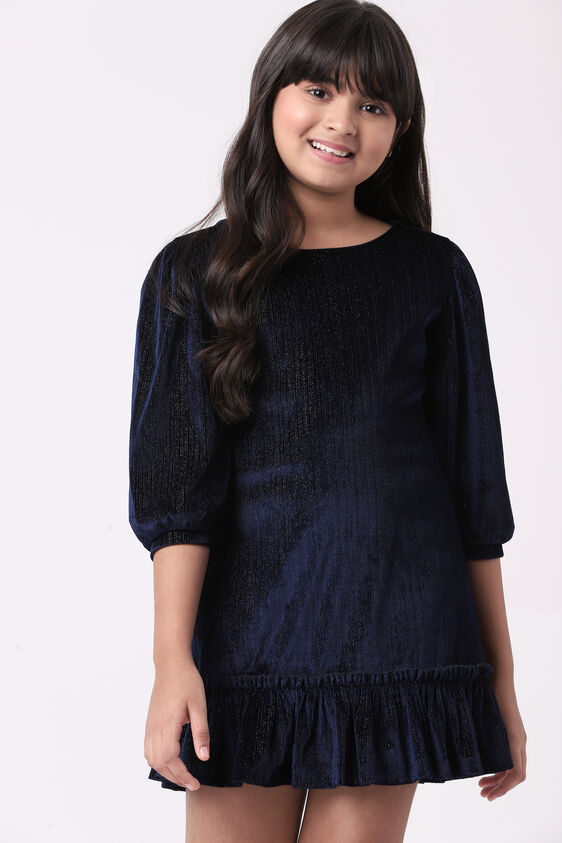 Navy Blue Solid Flounce Dress, Navy Blue, image 2